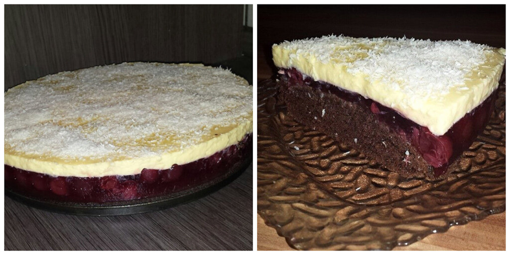 Torte me puding dhe kompot qershiave