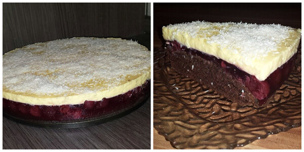 Torte me puding dhe kompot qershiave
